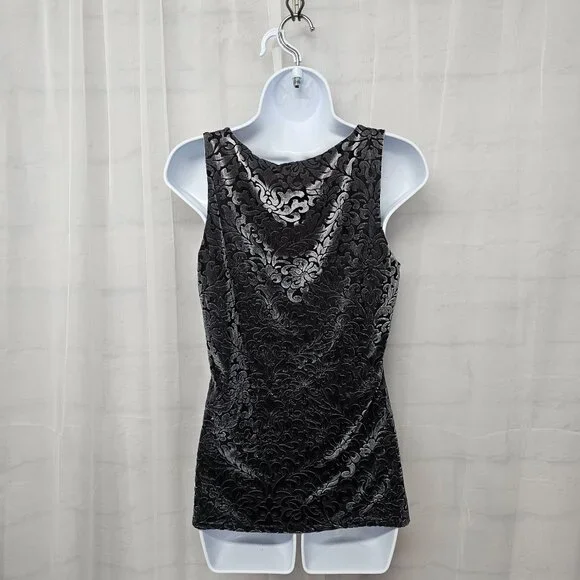 WHBM Floral Velour Tank Top Y2K Scoop Neck Goth Boho Fairy Coquette M - Picture 5 of 10